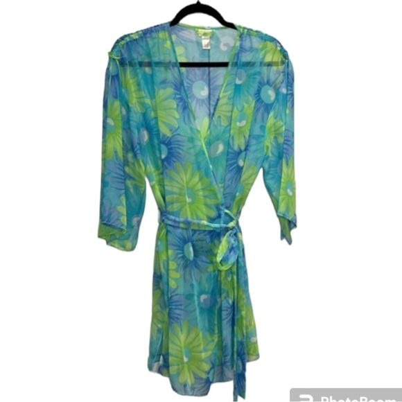 Silk & Satin Sheer Floral 2 piece Robe and Nightgown Women size L - XL - Picture 4 of 13
